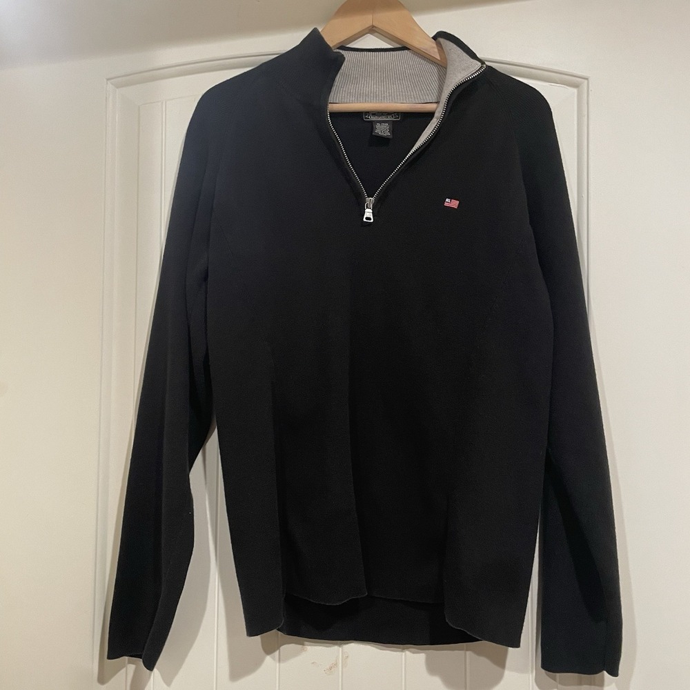 Polo Ralph Lauren Quarter Zip Sweater Mens Size XL Black Knit‎ 100% Cotton